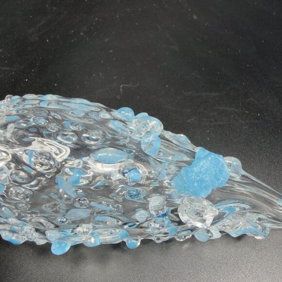Hand Blown Studio Art Glass Ornament Hanging Decor Textured Blue Fritz Glass VTG - Picture 5 of 13